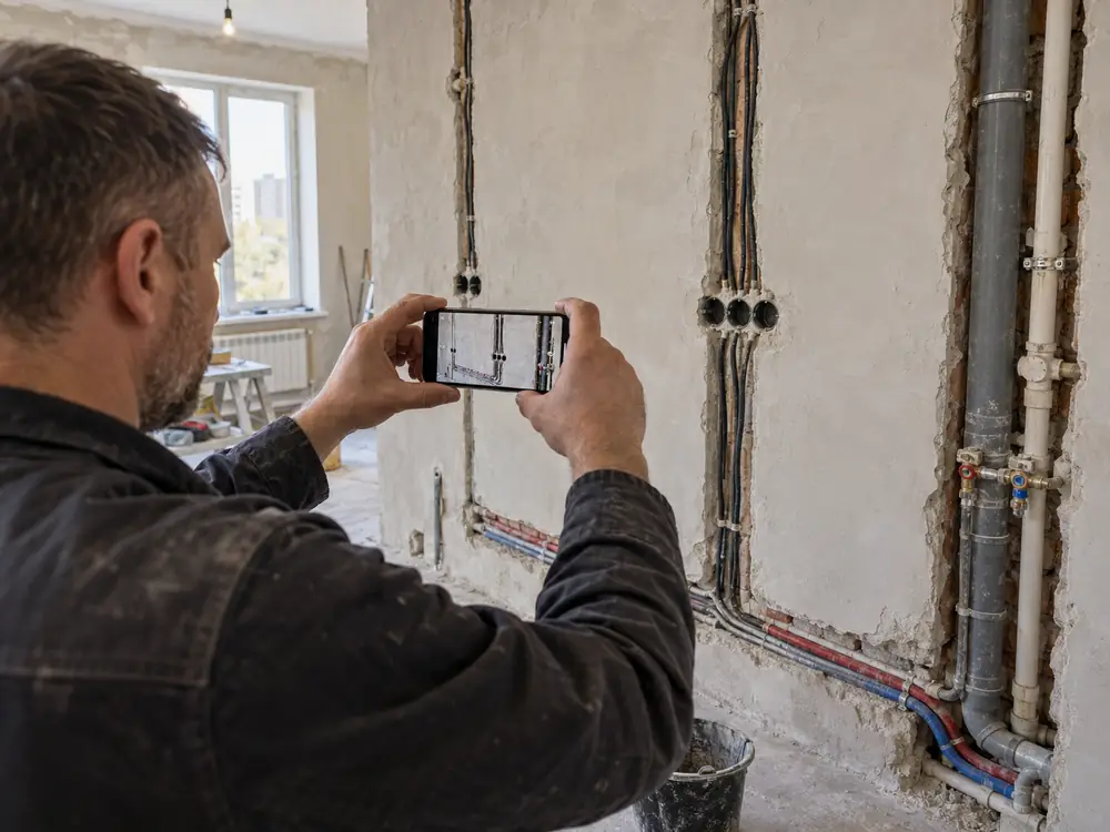 Прораб фотографирует скрытую разводку до закрытия стен