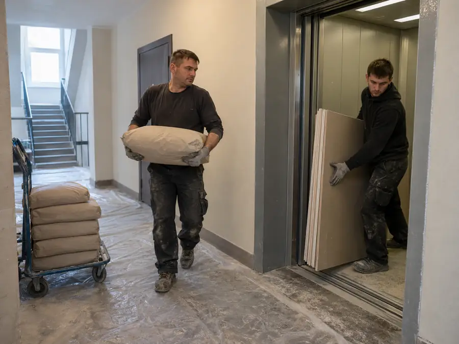 Рабочие заносят материалы в квартиру